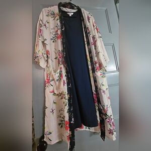 Time and tru medium navy sleeveless dress with short sleeve floral kimono